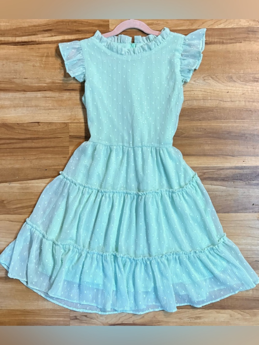 Rare Editions Girl’s Chiffon Dress in Ruffle Mint Green, Size L (10/12)